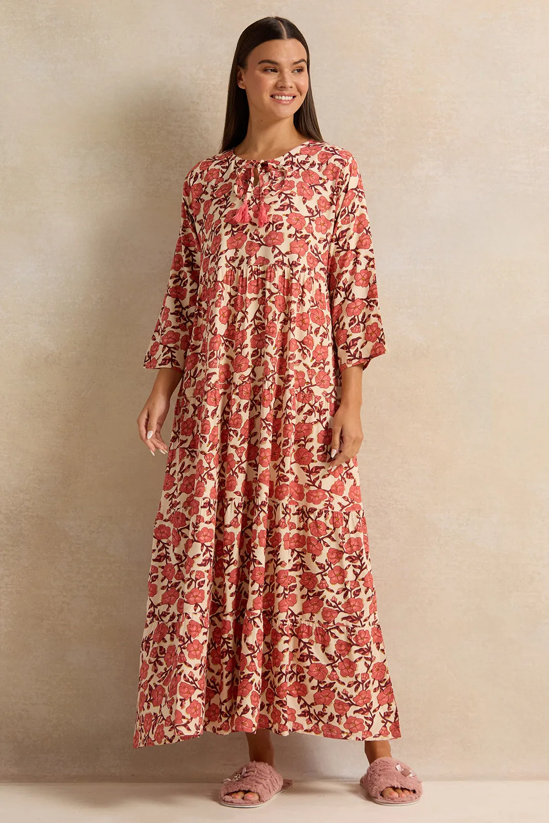 Women Red Printed Nightgown