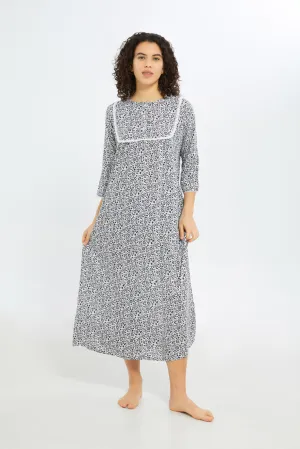 Women White Long Sleeves Nightgown