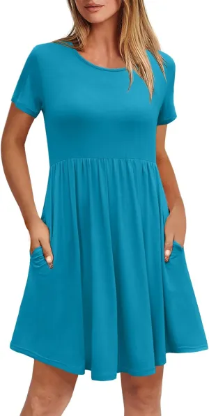 Women's Dresses Casual Crew Neck T-Shirts A-line Dress Summer Dresses for Women XS-2XL
