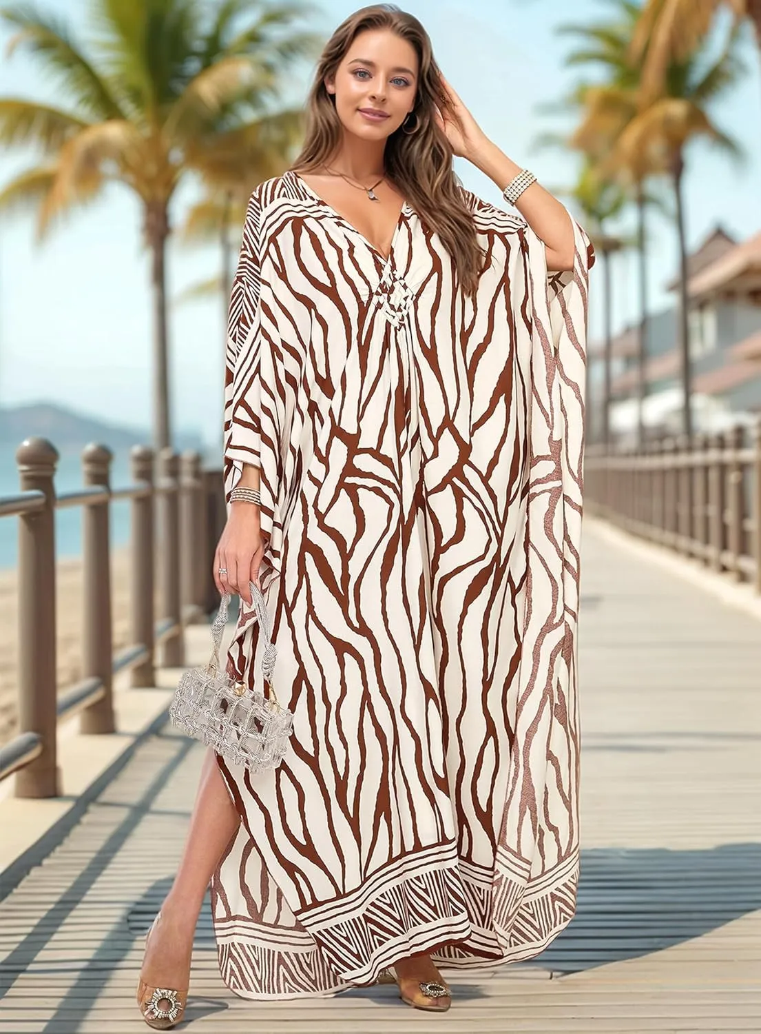 Women's Kaftan Dress 2025 V-Neck Beach Cover Up for Swimsuit, Lightweight Mumu Loungewear & Home Caftan Dress