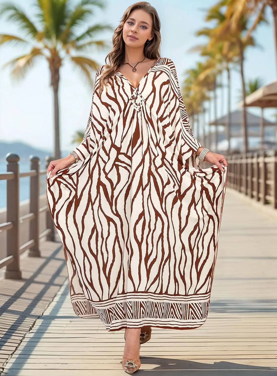 Women's Kaftan Dress 2025 V-Neck Beach Cover Up for Swimsuit, Lightweight Mumu Loungewear & Home Caftan Dress