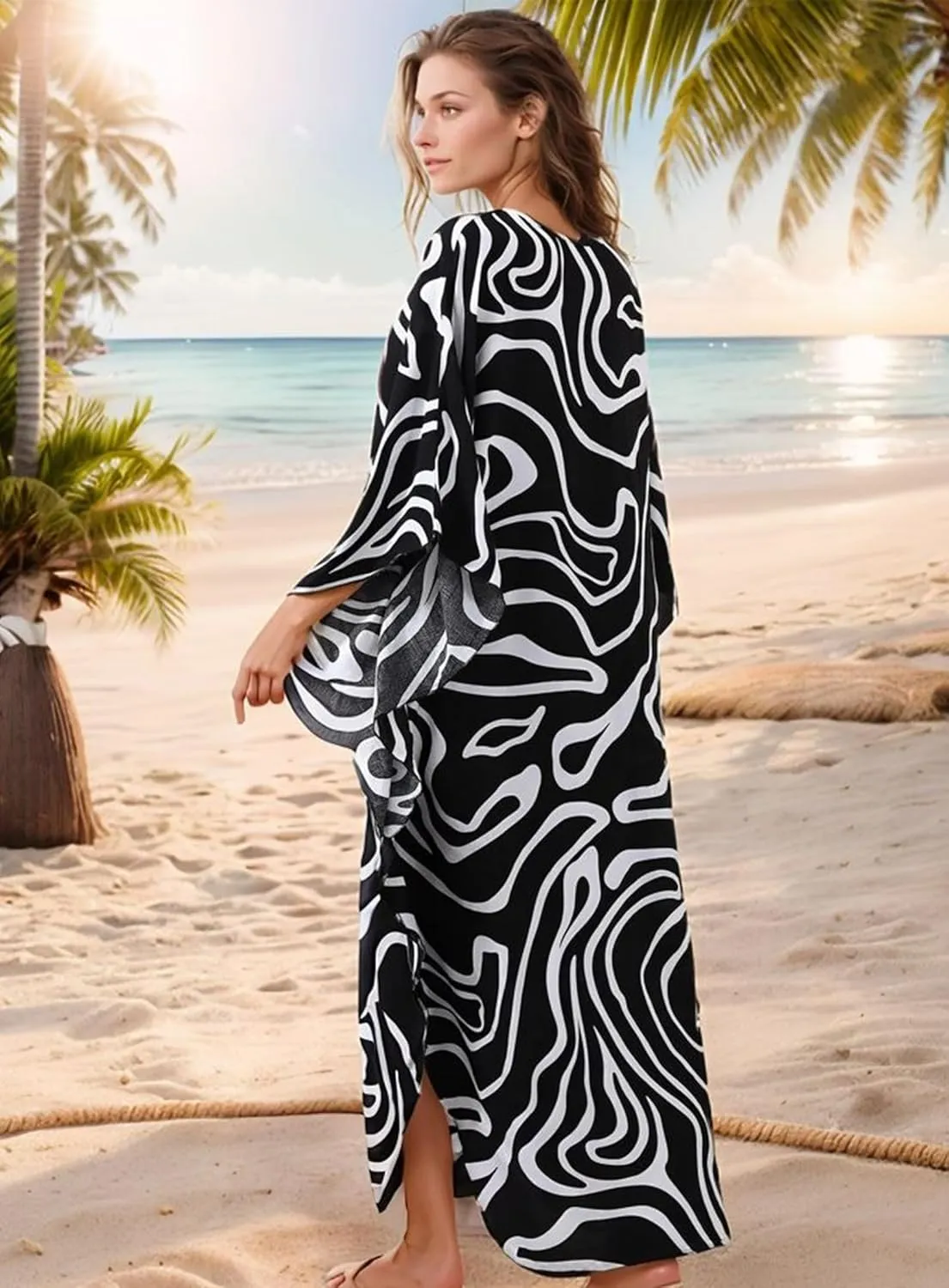 Women's Kaftan Dresses 2025 V Neck Batwing Sleeve Beach Cover Ups Plus Size Lightweight Caftans for Swimwear