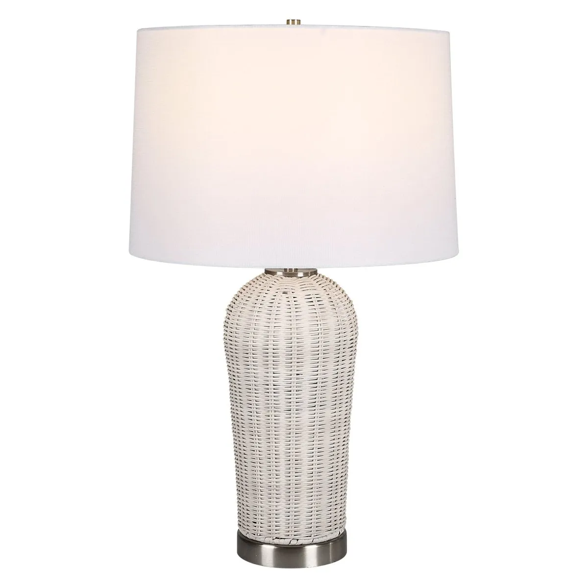 Woven Rattan Table Lamp with Brushed Nickel