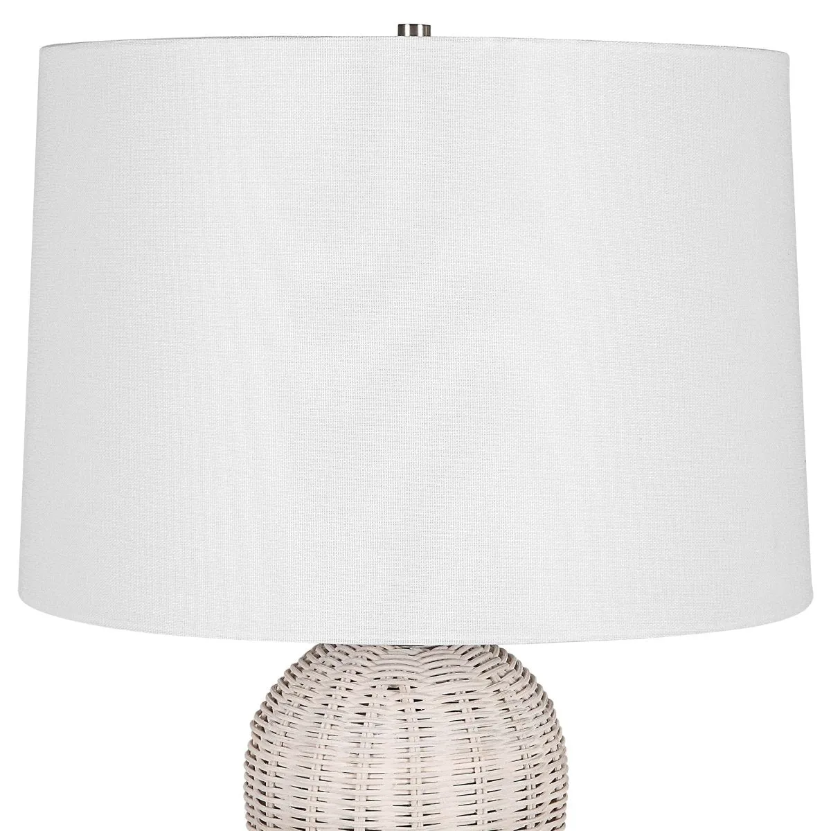 Woven Rattan Table Lamp with Brushed Nickel