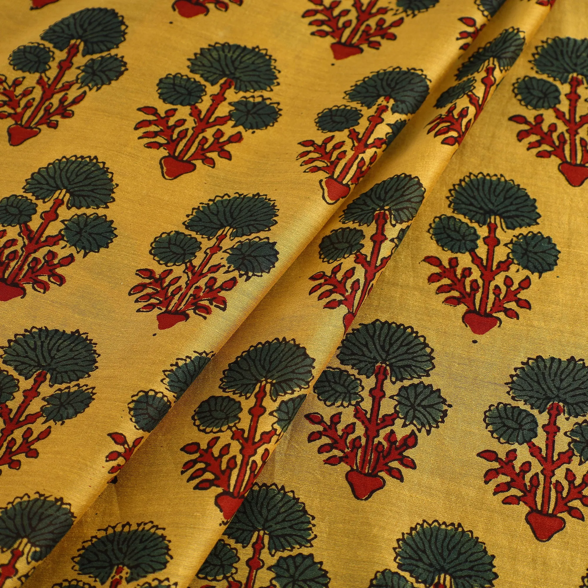 Yellow - Ajrakh Block Printed Chanderi Silk Fabric 09
