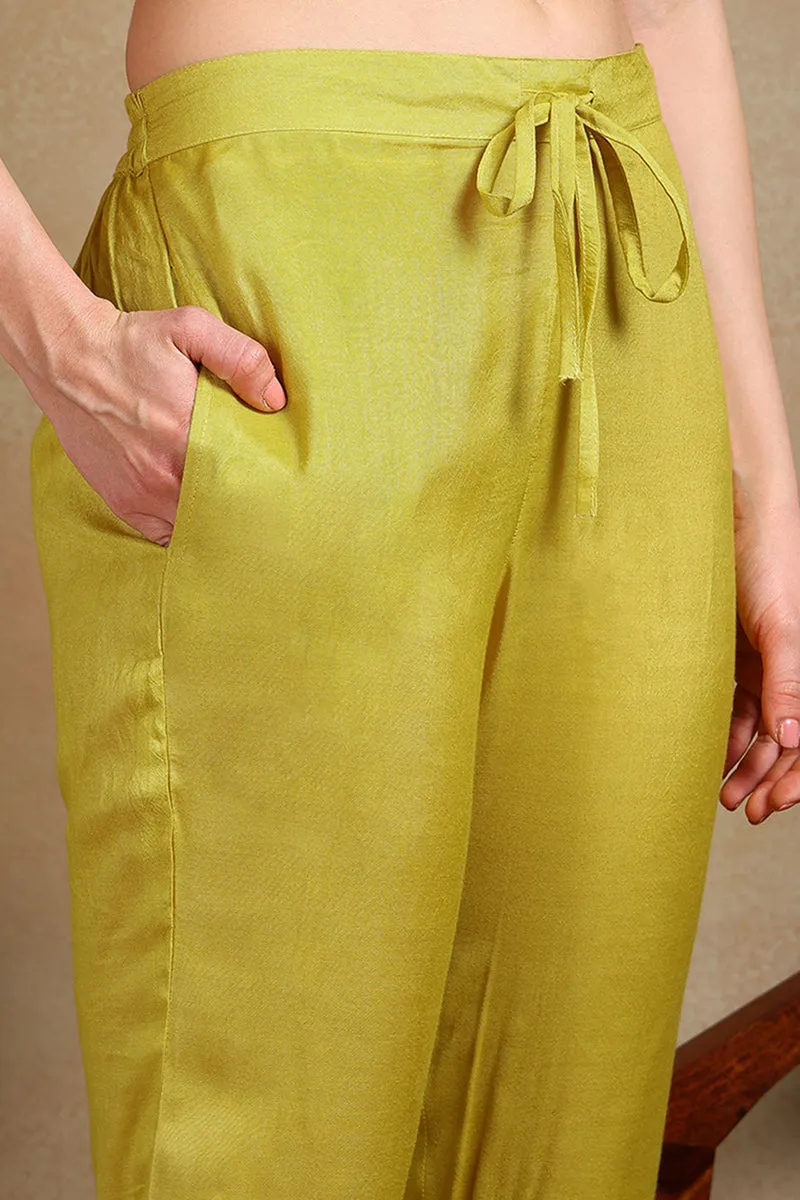 Yellow Silk Blend Solid Straight Suit Set