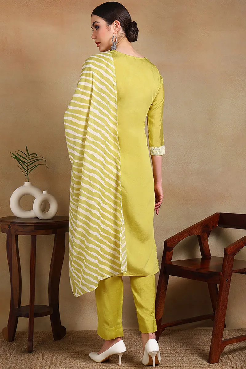 Yellow Silk Blend Solid Straight Suit Set