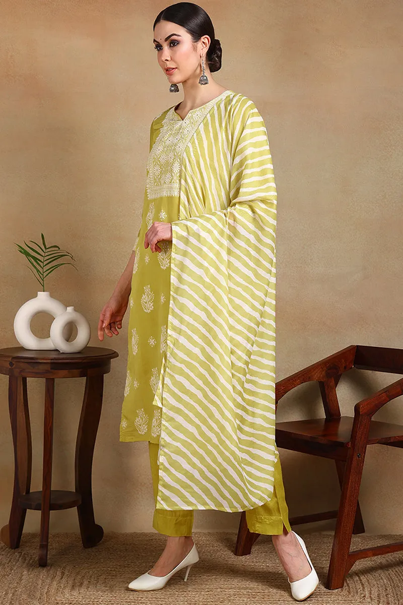 Yellow Silk Blend Solid Straight Suit Set