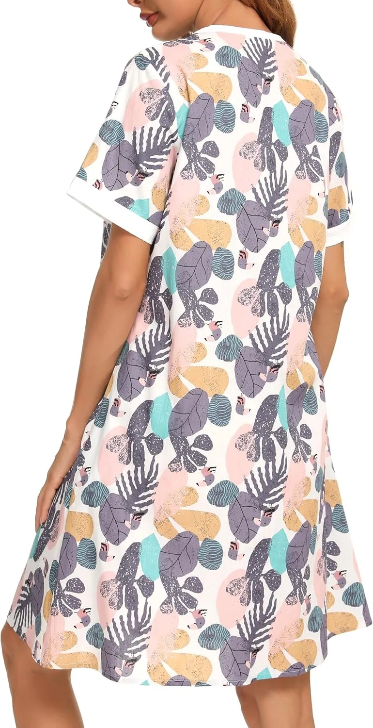 YOZLY House Dress for Women Short Sleeve House Coats Dusters Robe Moomoo nightgowns with Pockets