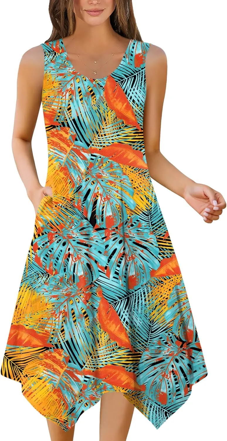 Zeagoo Womens Casual Dress for Summer Tank Dress Loose Flowy Beach Dress with Pockets Hankerchief Flare Midi Sundress 2025