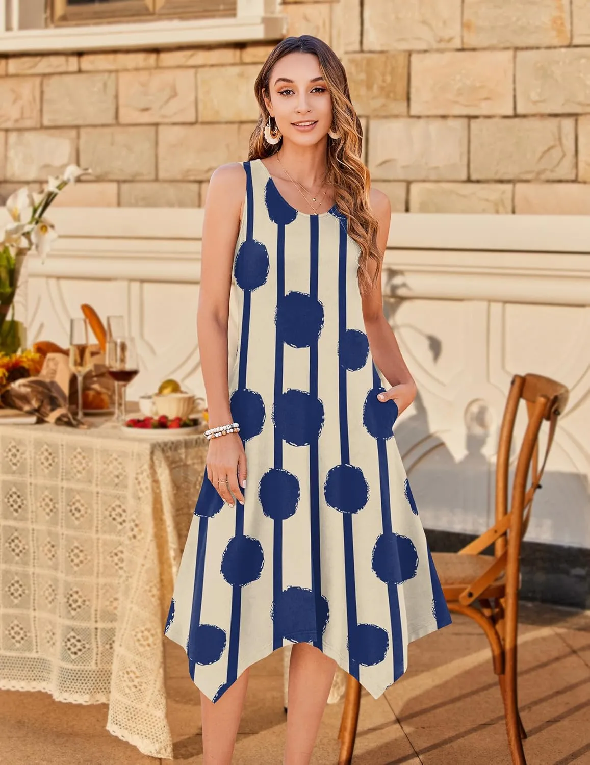 Zeagoo Womens Casual Dress for Summer Tank Dress Loose Flowy Beach Dress with Pockets Hankerchief Flare Midi Sundress 2025