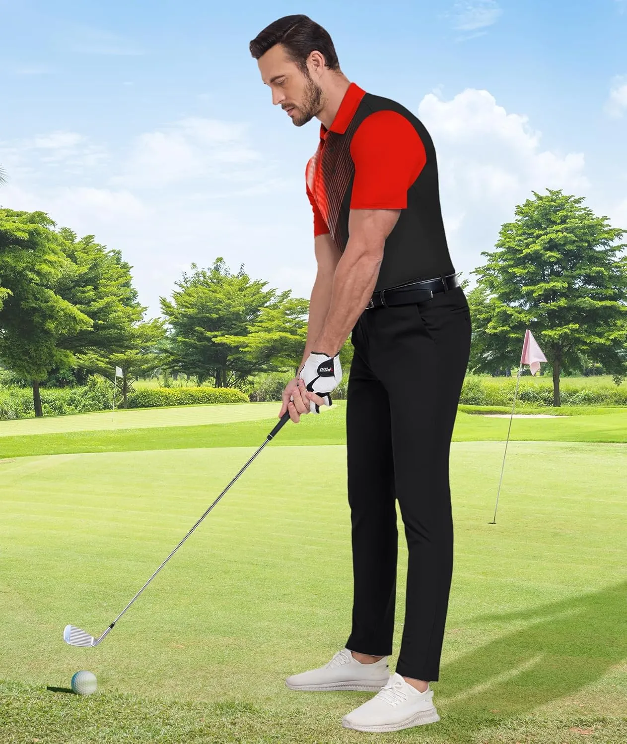 ZITY Men's Golf Shirts Short Sleeve Moisture Wicking Performance Print Patterns Casual Collared Golf Polo Shirt for Men