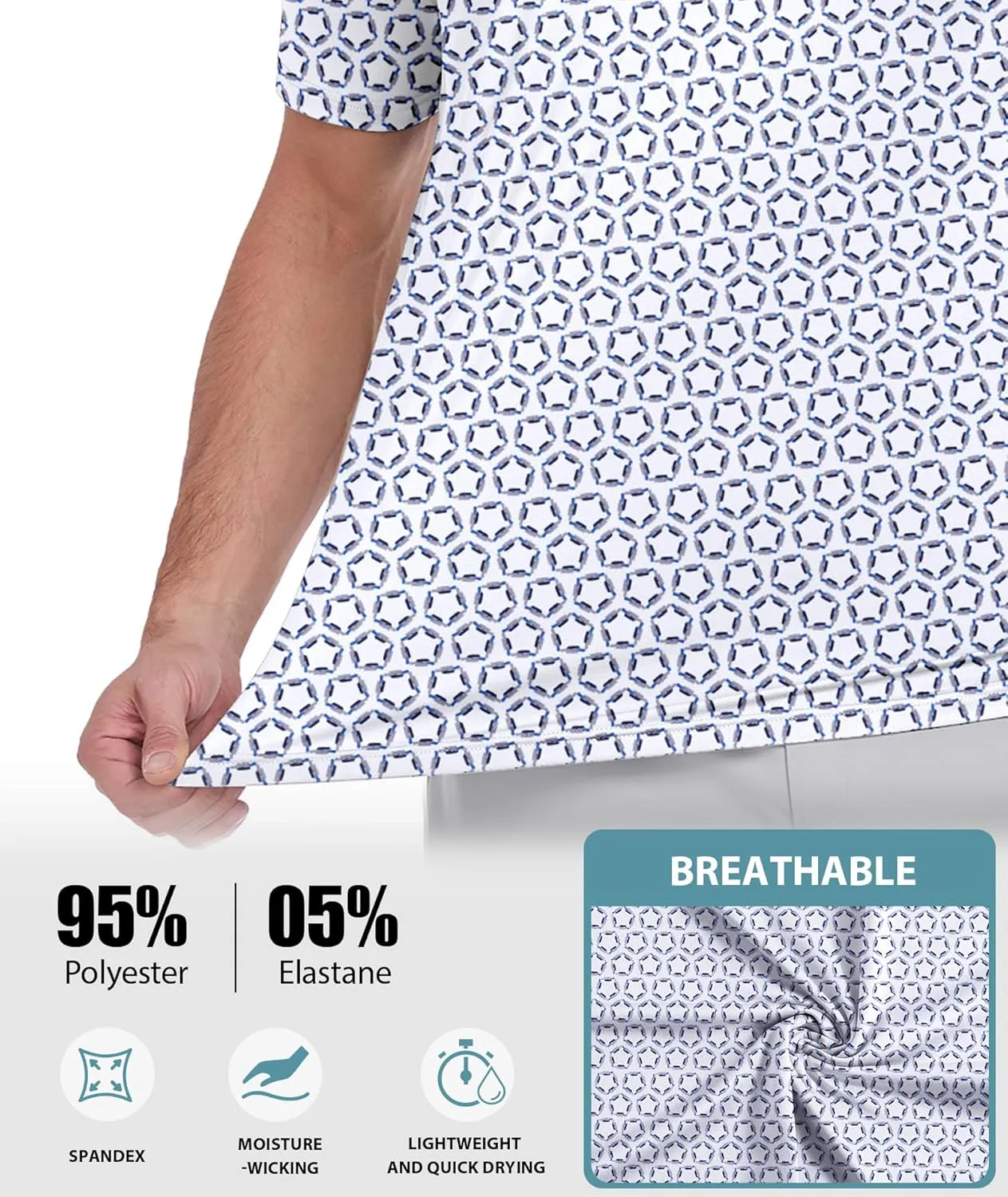 ZITY Mens Golf Shirts Short Sleeve Print Patterns Performance Moisture Wicking Polo Shirt